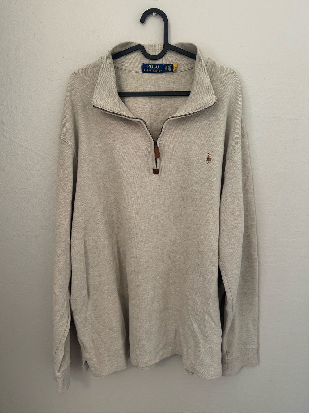 Ralph Lauren Men's Light Beige Half-Zip Sweater with Polo Pony